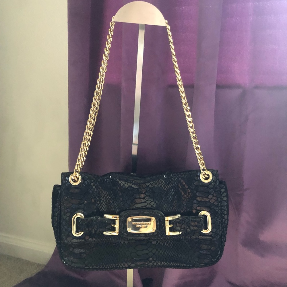 Michael Kors black snakeskin convertible clutch